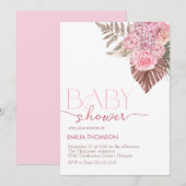 Pink Boho Floral Baby shower Kaart (Voorkant / Achterkant)