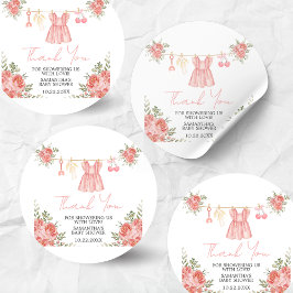 Pink Boho Floral Baby shower Ronde Sticker