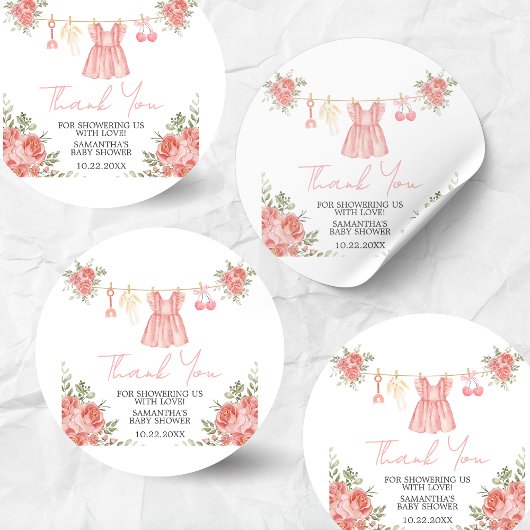 Pink Boho Floral Baby shower Ronde Sticker