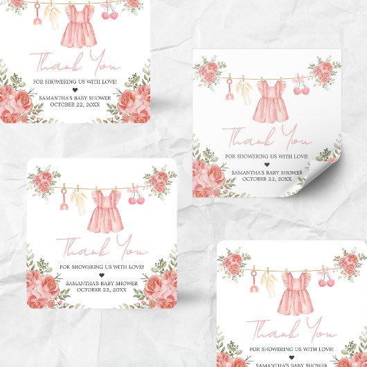 Pink Boho Floral Baby shower Vierkante Sticker