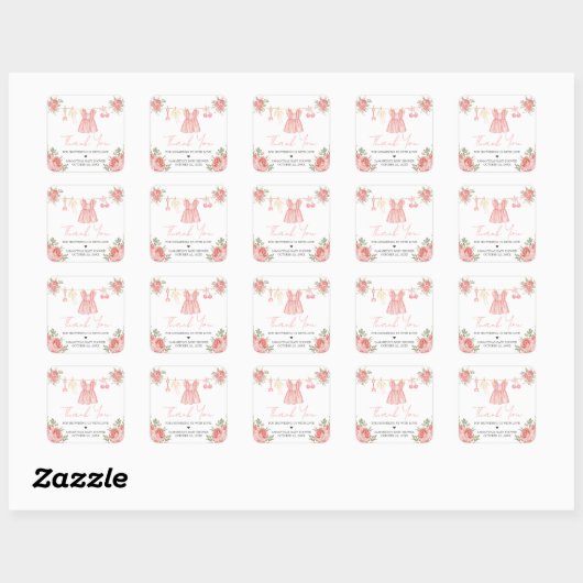 Pink Boho Floral Baby shower Vierkante Sticker (Vel)