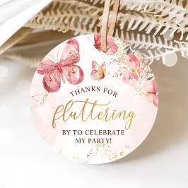 Pink Boho Floral Butterfly Baby shower Bedankjes Labels