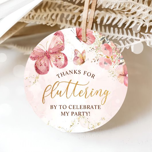 Pink Boho Floral Butterfly Baby shower Bedankjes Labels