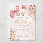 Pink Boho Floral Butterfly Baby shower Bedankkaart (Voorkant)