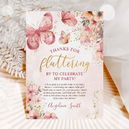 Pink Boho Floral Butterfly Baby shower Bedankkaart