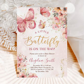 Pink Boho Floral Butterfly Baby shower Kaart