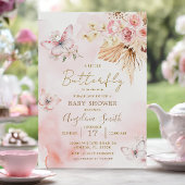 Pink Boho Floral Butterfly Baby shower Kaart