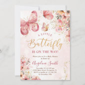 Pink Boho Floral Butterfly Baby shower Kaart (Voorkant)