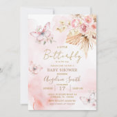 Pink Boho Floral Butterfly Baby shower Kaart (Voorkant)