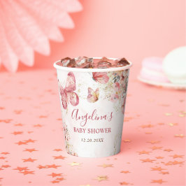 Pink Boho Floral Butterfly Baby shower Papieren Bekers