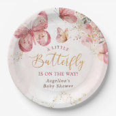 Pink Boho Floral Butterfly Baby shower Papieren Bordje (Voorkant)
