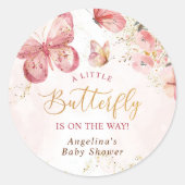 Pink Boho Floral Butterfly Baby shower Ronde Sticker (Voorkant)