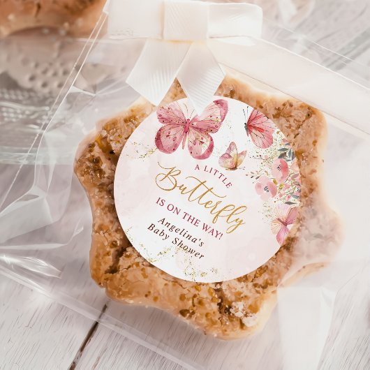 Pink Boho Floral Butterfly Baby shower Ronde Sticker