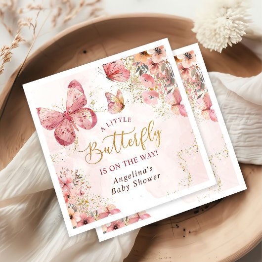 Pink Boho Floral Butterfly Baby shower Servet