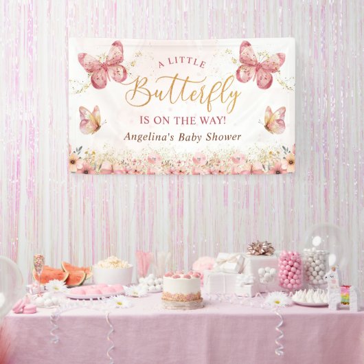 Pink Boho Floral Butterfly Baby shower Spandoek (Feest)