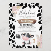 Pink Boho Floral Heilige Koe 1e verjaardag Kaart (Voorkant / Achterkant)