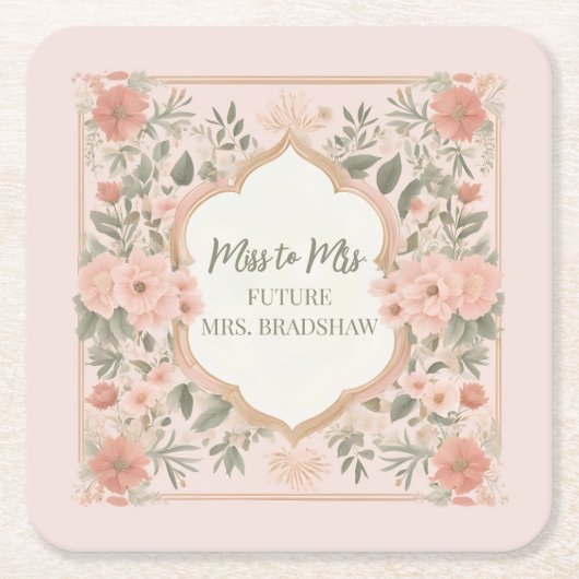 Pink Boho Floral Kartonnen Onderzetters (Voorkant)