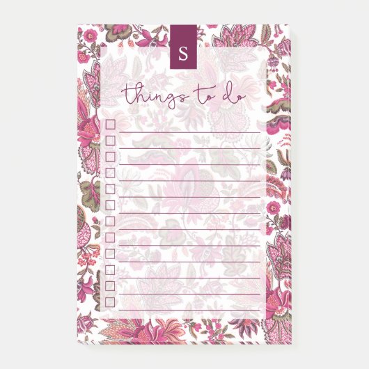 Pink Boho  Floral LUN to Do List Post-it® Notes (Voorkant)