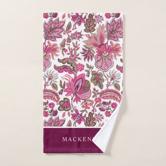 Pink Boho  Floral Monogram Bad Handdoek (Handdoek)