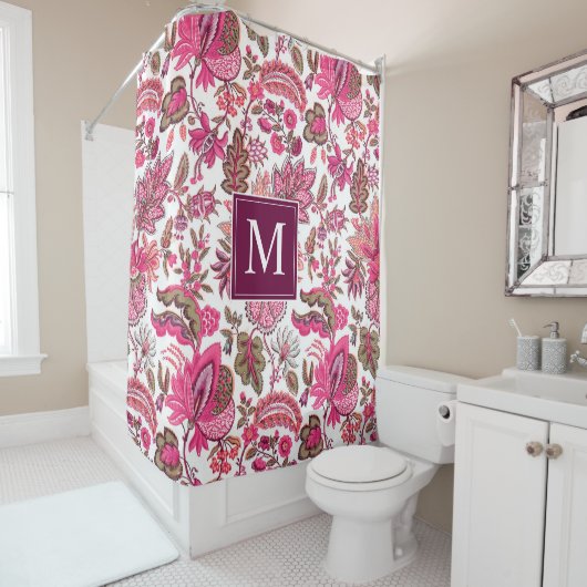 Pink Boho  Floral Monogram Douchegordijn (In situ)