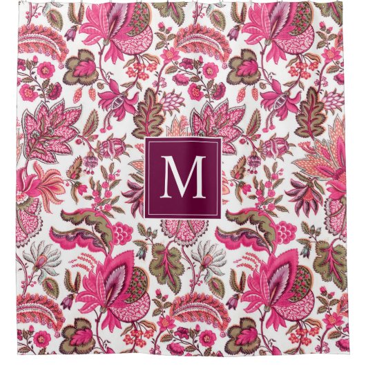 Pink Boho  Floral Monogram Douchegordijn (Voorkant)