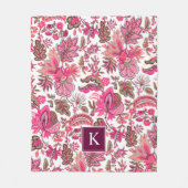 Pink Boho  Floral Monogram Fleece Deken (Voorkant)