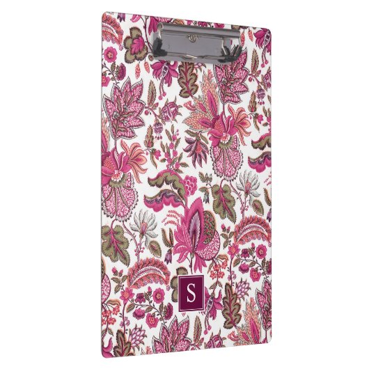 Pink Boho  Floral Monogram Klembord (Rechts)
