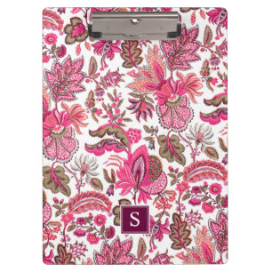 Pink Boho Floral Monogram Klembord
