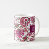 Pink Boho  Floral Monogram Koffiemok (Voorkant rechts)
