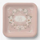 Pink Boho Floral Monogram Papieren Bordje (Voorkant)