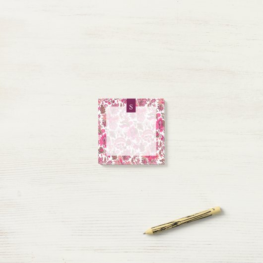 Pink Boho  Floral Monogram Post-it® Notes (Op bureau)