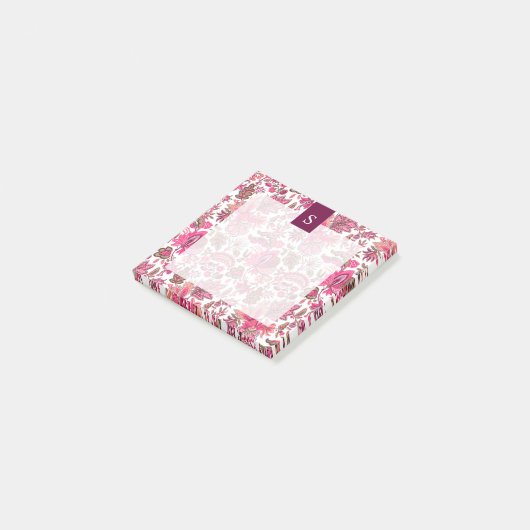 Pink Boho  Floral Monogram Post-it® Notes (Schuin)