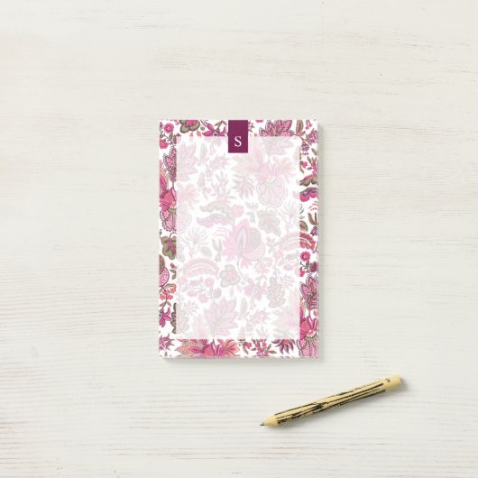 Pink Boho  Floral Monogram Post-it® Notes (Op bureau)