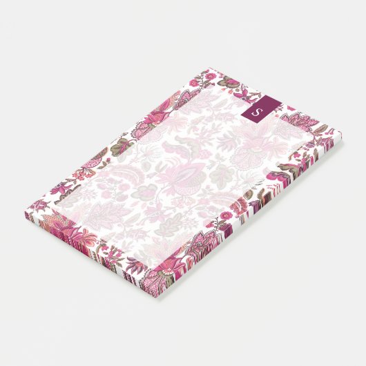 Pink Boho  Floral Monogram Post-it® Notes (Schuin)