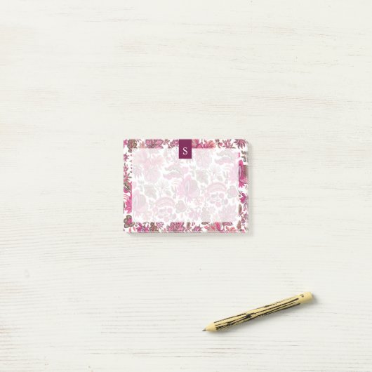 Pink Boho  Floral Monogram Post-it® Notes (Op bureau)