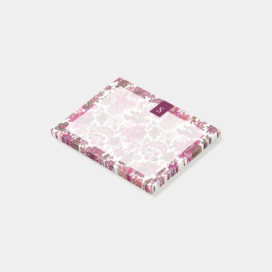 Pink Boho  Floral Monogram Post-it® Notes (Schuin)
