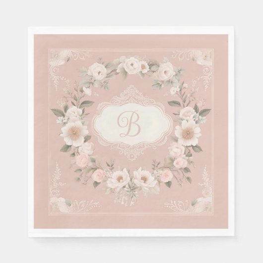 Pink Boho Floral Monogram Servet (Voorkant)