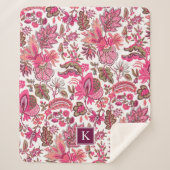 Pink Boho  Floral Monogram Sherpa Deken (Voorkant)