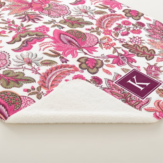 Pink Boho Floral Monogram Sherpa Deken (3/4)