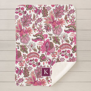 Pink Boho Floral Monogram Sherpa Deken