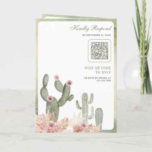 Pink Boho Floral Pampas Cactus QR Code Wedding (Achterkant)