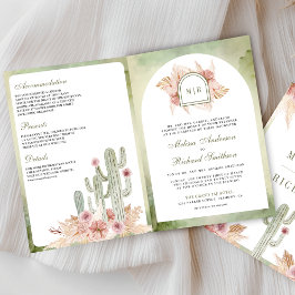 Pink Boho Floral Pampas Cactus QR Code Wedding