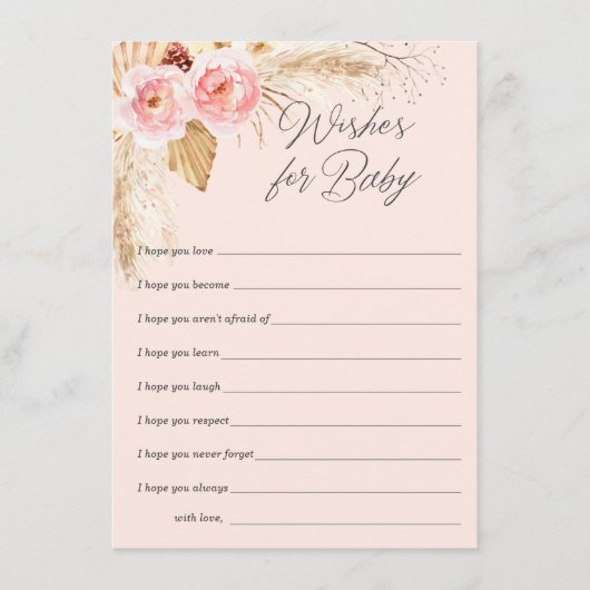 Pink boho floral pampas grassen wil meisje advieskaart (Voorkant)