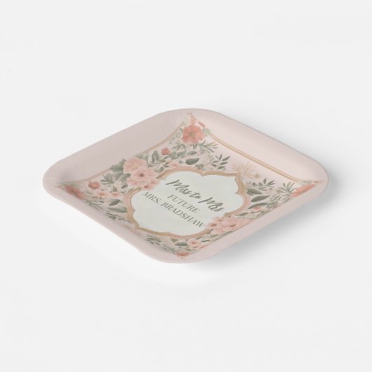 Pink Boho Floral Papieren Bordje (Gebogen)