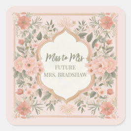 Pink Boho Floral Vierkante Sticker