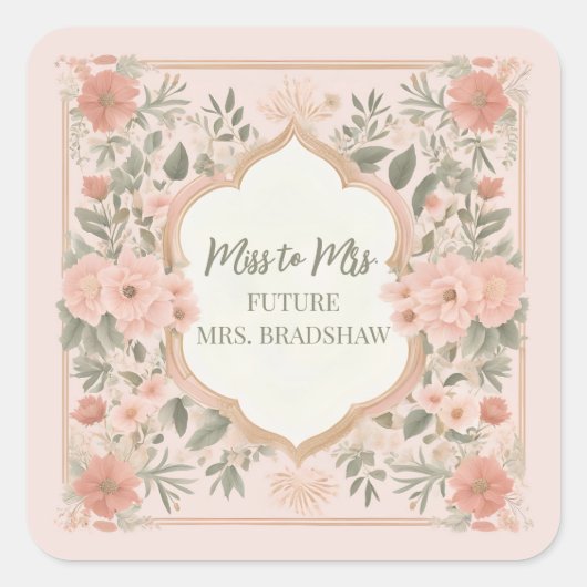 Pink Boho Floral Vierkante Sticker (Voorkant)