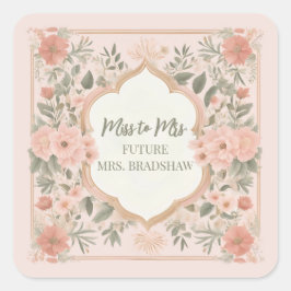 Pink Boho Floral Vierkante Sticker