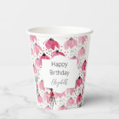 Pink Boho Floral Waterverf Art Papieren Bekers (Achterkant)