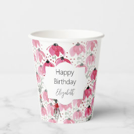 Pink Boho Floral Waterverf Art Papieren Bekers