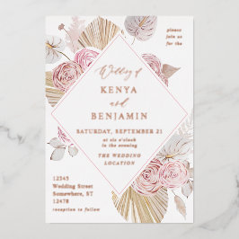 Pink Boho Floral Wedding Folie Uitnodiging